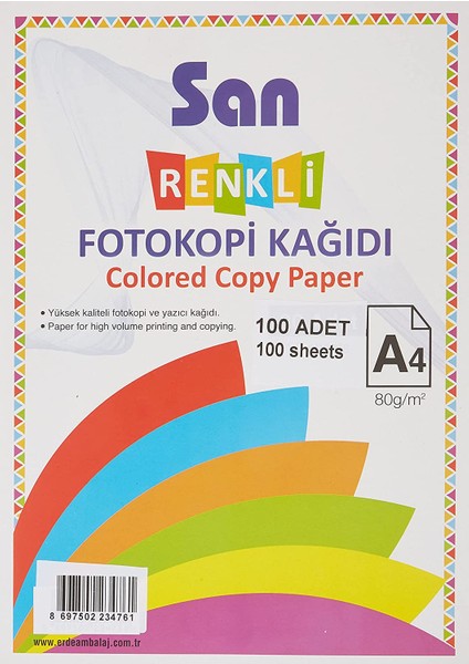 Takatuka San Renkli A4 Fotokopi Kağıdı 100'LÜ 80GR