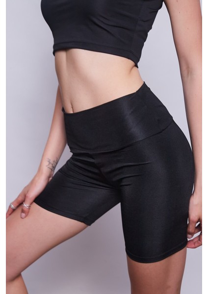 Kadın Yüksek Bel Toparlayıcı Kısa Biker Diz Üstü Şort Tayt-Siyah indirimleri