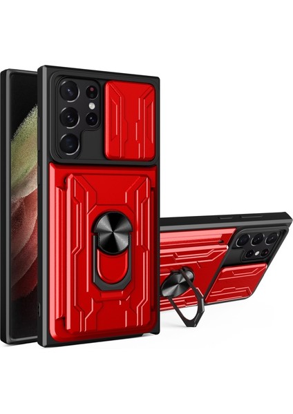 Samsung Galaxy S22 Ultra 5g Için Kart Yuvalı Destek Halkalı Pc Plus Tpu Hibrid Telefon Kılıfı (Yurt Dışından)