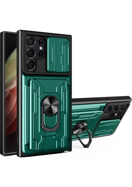 Samsung Galaxy S22 Ultra 5g Için Kart Yuvalı Destek Halkalı Pc Plus Tpu Hibrid Telefon Kılıfı (Yurt Dışından)