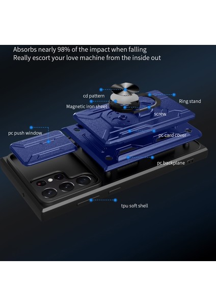 Samsung Galaxy S22 Ultra 5g Için Kart Yuvalı Destek Halkalı Pc Plus Tpu Hibrid Telefon Kılıfı (Yurt Dışından) indirimleri