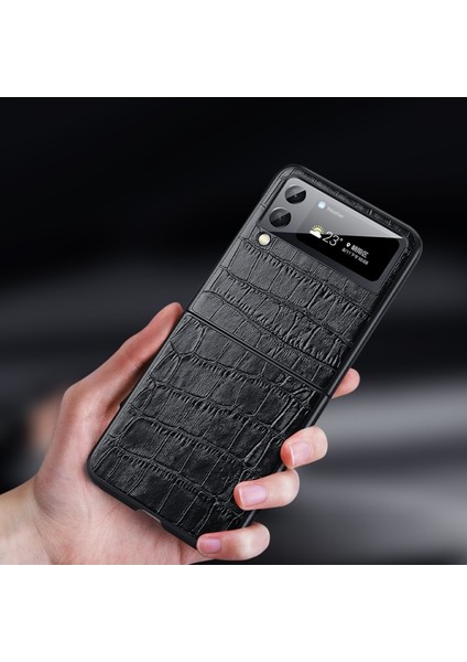 Samsung Galaxy Z Flip3 5g Için Timsah Derisi Doku Hakiki Deri Kaplama Pc Telefon Kılıfı (Yurt Dışından) modelleri