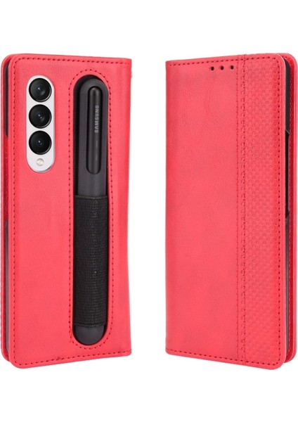 Samsung Galaxy Z Fold3 5g Için Retro Dokulu Yüzey Kalem Yuvalı Darbeye Dayanıklı Deri Telefon Kılıfı (Yurt Dışından)