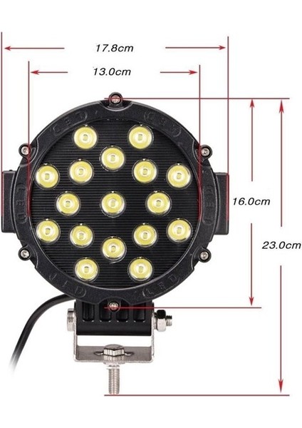 NKT GROUP 7 Inc 17 LED 51 W Beyaz Kalın Gündüz Ledi Yayıcı Delici Off Road Far Çalışma Lambası Sis Lambası