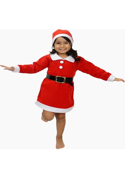 Kız Çocuk Noel Anne Kostümü - Noel Baba Elbisesi - Noel Anne Kostüm Düdük