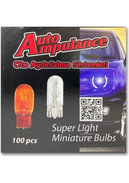 Auto Ampulance Eraks 5W T10 Dipsiz Park , Plaka , Tavan Ampulü Set - 100 Adet