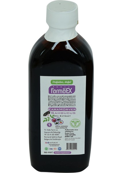 Yeşil Naturel Farmaex Karamürver Bitkisel Karışım Alkolsüz Ekstrakt 150 ml