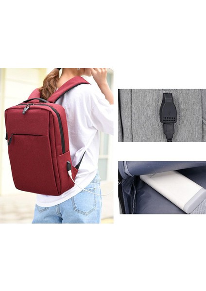 USB Şarj Bağlantı Noktası Suya Dayanıklı Gri ile Laptop Sırt Çantası Sırt Çantası Omuz Çantası(Yurt Dışından) indirimleri