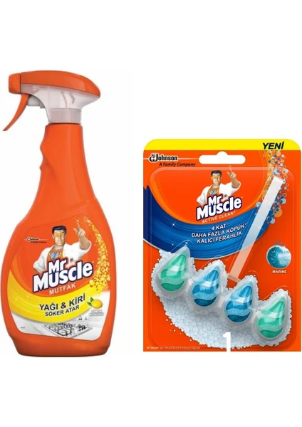 Mr. Muscle Mr Muscle Mutfak Temizleyici Sprey 500 ml + Active Clean Klozet Blok Marine