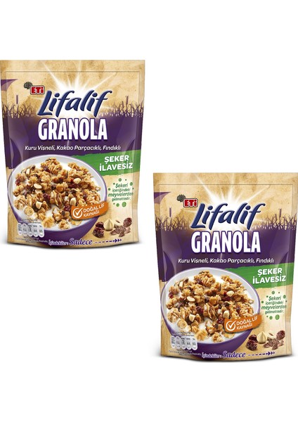 Lifalif Granola Kuru Vişneli, Kakao Parçacıklı, Fındıklı 200 g x 2 Adet