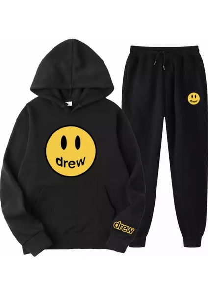 Büyük Beden Kapüşonlu Emoji Göğüs Baskılı Oversize Yeni Trend Dış Mekan Kadın Eşofman Takımı fiyatları