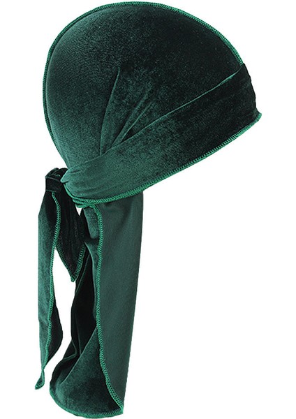 Moda Kadife Bandana Şapka Durag Uzun Kuyruk Bere Yeşil