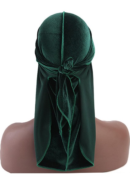 Moda Kadife Bandana Şapka Durag Uzun Kuyruk Bere Yeşil