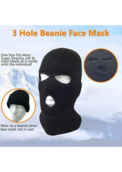 Yetişkin Kış Unisex 3 Delik Balaclava Sıcak Örgü Örme Tam Yüz Kayak Maskesi Beanie Siyah