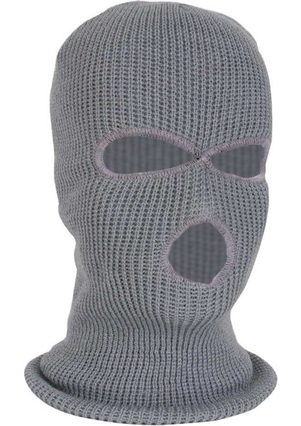 3-Hole Balaclava Örgü Örme Tam Yüz Kayak Kapak Maske Beanie Şapka Gri