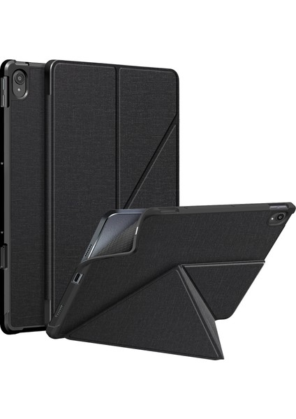 Lenovo Tab P11 TB-J606F Kumaş Dokusu Çoklu Katlanır Yatay Flip Pu Deri Darbeye Dayanıklı Kılıf Tutucu ve Uyku / Uyandırma Fonksiyonu