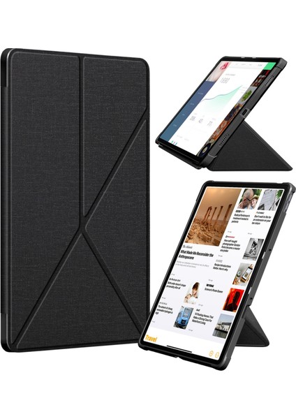 Lenovo Tab P11 TB-J606F Kumaş Dokusu Çoklu Katlanır Yatay Flip Pu Deri Darbeye Dayanıklı Kılıf Tutucu ve Uyku / Uyandırma Fonksiyonu