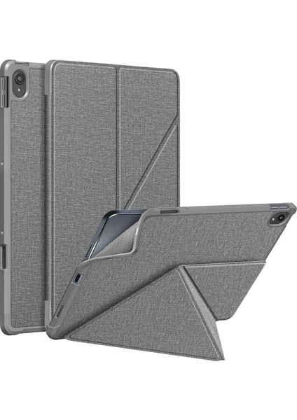 Lenovo Tab P11 TB-J606F Kumaş Dokusu Çoklu Katlanır Yatay Flip Pu Deri Darbeye Dayanıklı Kılıf Tutucu ve Uyku / Uyandırma Fonksiyonu