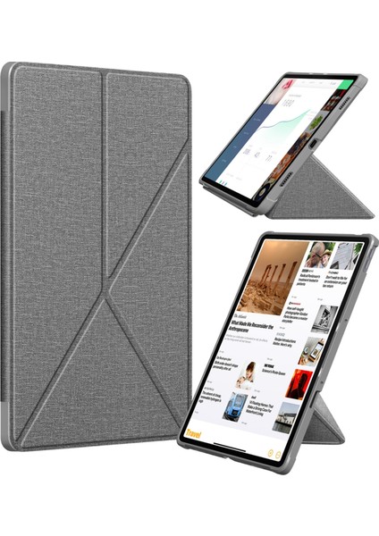 Lenovo Tab P11 TB-J606F Kumaş Dokusu Çoklu Katlanır Yatay Flip Pu Deri Darbeye Dayanıklı Kılıf Tutucu ve Uyku / Uyandırma Fonksiyonu