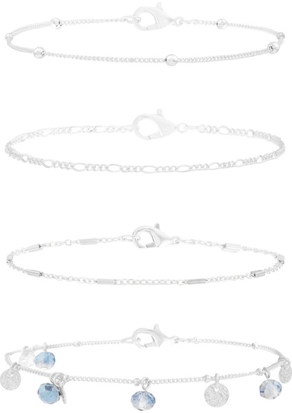 4 x Gümüş Zincir Halhal Paketi Gümüş