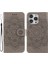 Apple iPhone 13 Pro Için Mandala Çiçek Desenli Standlı Kayışlı Deri Telefon Kılıfı - Gri (Yurt Dışından) 1