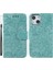 Apple iPhone 13 Mini Için Dantel Çiçek Baskılı Kayışlı Manyetik Standlı Pu Deri + Tpu Telefon Kılıfı - Turkuvaz (Yurt Dışından) 1