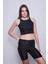Kadın Yüksek Bel Toparlayıcı Kısa Biker Diz Üstü Şort Tayt-Siyah 4