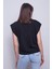 Kadın Geniş Sıfır Yaka Kısa Kol Pamuk Kumaş Oversize Tshirt-Siyah 3