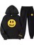 Büyük Beden Kapüşonlu Emoji Göğüs Baskılı Oversize Yeni Trend Dış Mekan Kadın Eşofman Takımı 2