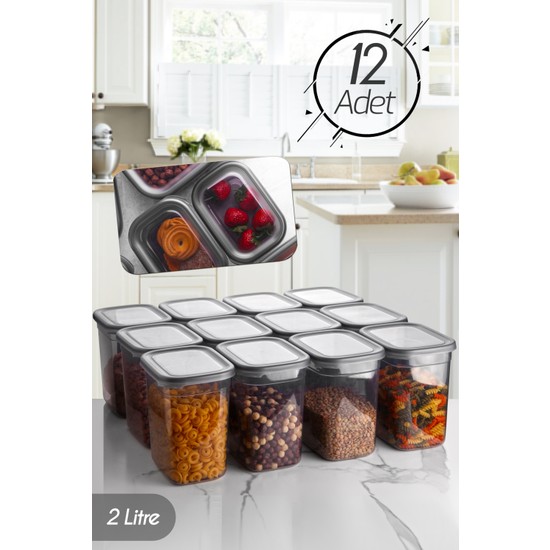 Kitchen Life 12 Adet Jumbo Boy Dikdörtgen Saklama Kabı Seti - 2000 ml Süper Set
