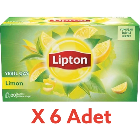 Lipton Limonlu Yeşil Çay Süzen Bardak Poşet Çayı 20LI x 6 Adet
