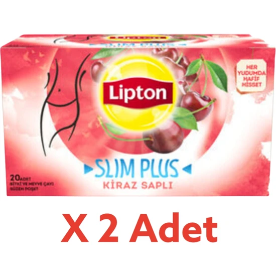 Lipton Slim Plus Kiraz Saplı Bitki Poşet Bardak Çayı 20LI x 2 Adet