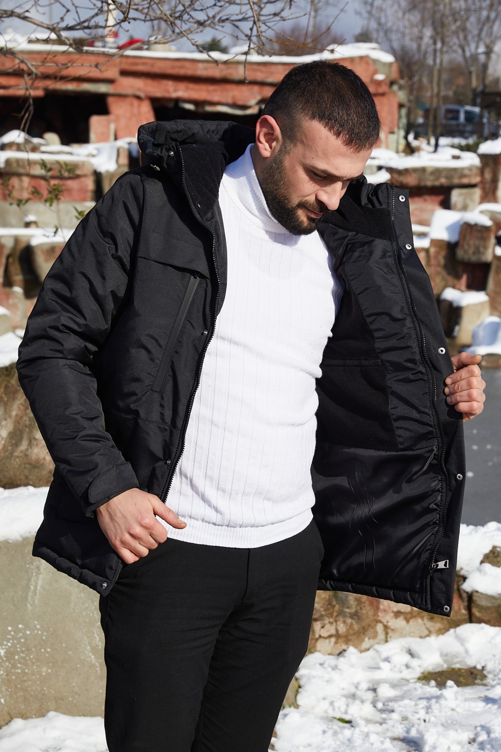 Freemen Erkek Kapüşonlu, Polar Astarlı, Kışlık Mont & Kaban & Parka