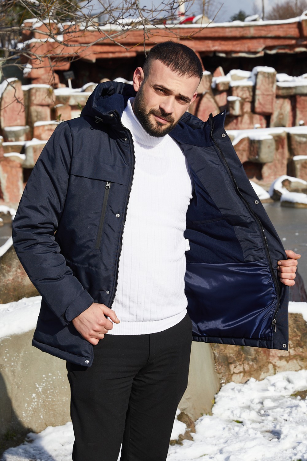 Freemen Erkek Kapüşonlu, Polar Astarlı, Kışlık Mont & Kaban & Parka görsel 4