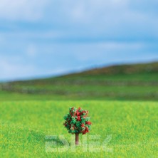 Eshel Maket Kırmızı Çiçekli Bodur Ağaç - 6 Adet - 2,5cm