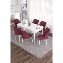 Canisa Concept Eva Serisi 80 x 132 cm  Açılabilir Mdf Mutfak Masa Takımı Beyaz Masa ve 6 Sandalye