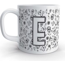 Rock'n Fox E Harfi Kurukafa Mexico Skull Tasarım Harfli Kupa Bardak