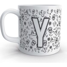 Rock'n Fox Y Harfi Kurukafa Mexico Skull Tasarım Harfli Kupa Bardak