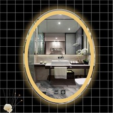 80 x 100 cm Dokunmatik Tuşlu Buğu Çözücü Ledli Elips Banyo Aynası