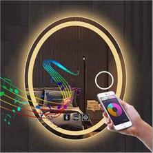 50 x 70 cm Bluetoothlu Makyaj Aynalı Buğu Yapmayan Ledli Elips Banyo Aynası