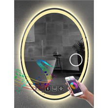 Global Led Mirror 40 x 60 cm Bluetoothlu Makyaj Aynalı Buğu Yapmayan Ledli Elips Banyo Aynası
