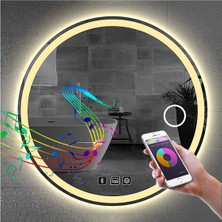 85 cm Bluetoothlu Makyaj Aynalı Buğu Yapmayan Ledli Yuvarlak Banyo Aynası