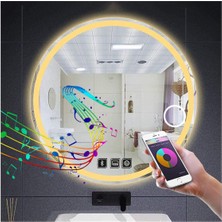 85 cm Bluetoothlu Makyaj Aynalı Buğu Yapmayan Ledli Yuvarlak Banyo Aynası