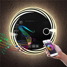 85 cm Bluetoothlu Makyaj Aynalı Buğu Yapmayan Ledli Yuvarlak Banyo Aynası