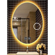 50 x 70 cm Makyaj Aynalı Dokunmatik Tuşlu Buğu Yapmayan Ledli Elips Banyo Aynası