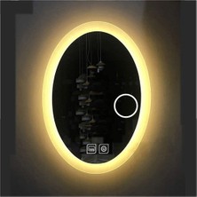 50 x 70 cm Makyaj Aynalı Dokunmatik Tuşlu Buğu Yapmayan Ledli Elips Banyo Aynası