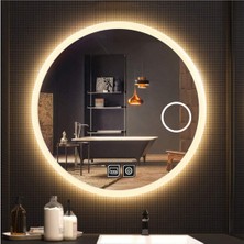 90 cm Makyaj Aynalı Dokunmatik Tuşlu Buğu Yapmayan Ledli Yuvarlak Banyo Aynası