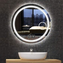 75 cm Makyaj Aynalı Dokunmatik Tuşlu Buğu Yapmayan Ledli Yuvarlak Banyo Aynası
