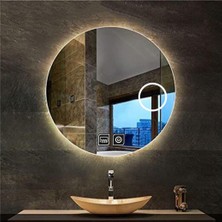 60 cm Makyaj Aynalı Dokunmatik Tuşlu Buğu Yapmayan Ledli Yuvarlak Banyo Aynası