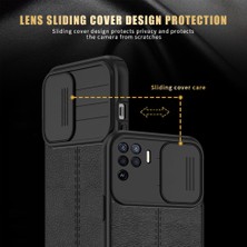 Fibaks Oppo Reno 5 Lite Kılıf Sürgülü Slide Kamera Korumalı Deri Görünümlü Leke Tutmaz Lüks Silikon